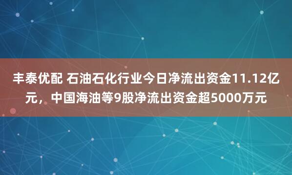 丰泰优配 石油石化行业今日净流出资金11.12亿元，中国海油等9股净流出资金超5000万元